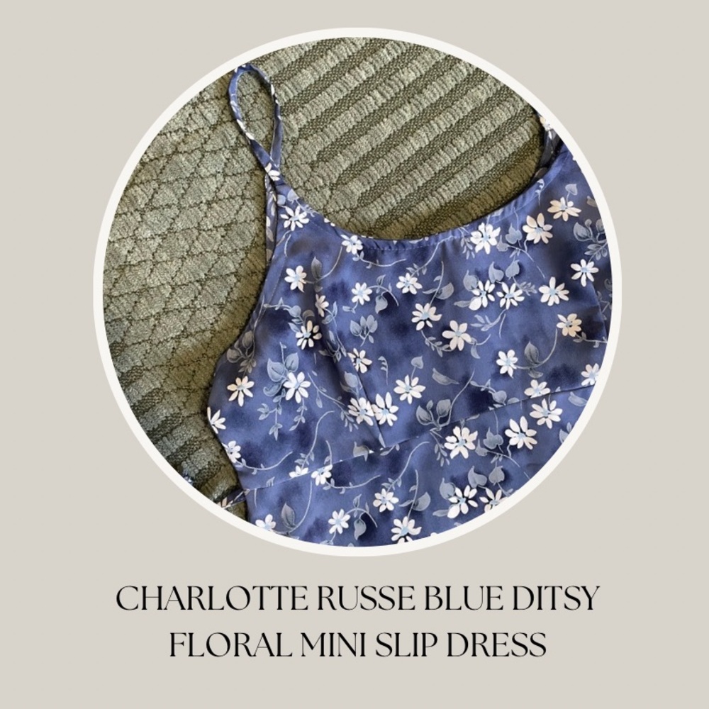 Charlotte Russe Blue Ditsy Floral Mini Slip Dress